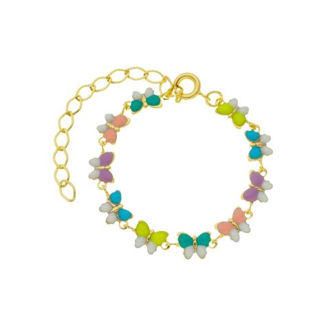 Pulseira Folheada A Ouro 18k Infantil Borboletas Colors