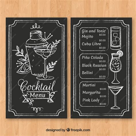 Free Vector Hand Drawn Cocktail Menu Template With Elegant Style