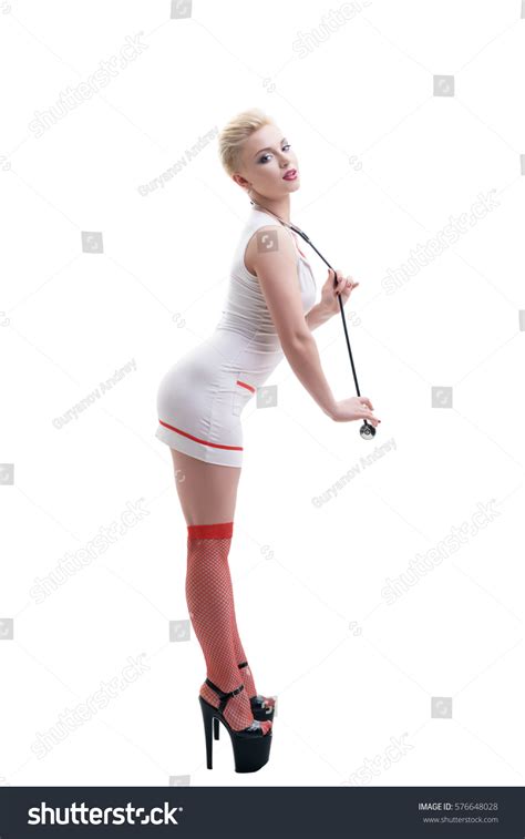 Sexy Blonde Nurse Style Dress Red Stock Photo Shutterstock