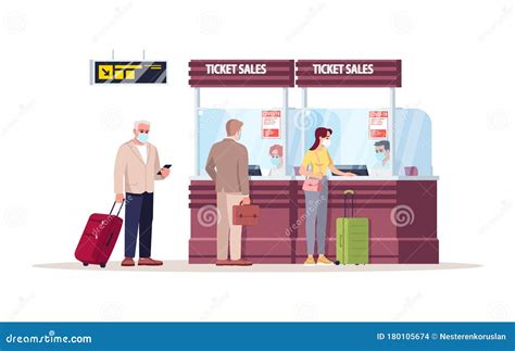 Ticket Sales Counter Semi Flat Rgb Color Vector Illustration Stock