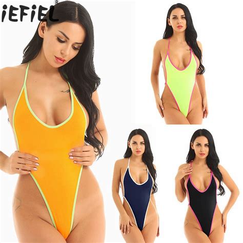 Women One Piece Halter G String Thong Bikini Mini Bathing Swimwear