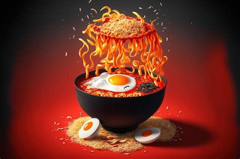 Premium Photo Ramyun Hot Ramen Or Extremely Spicy Korean Noodles Korean Instant Ramen Served