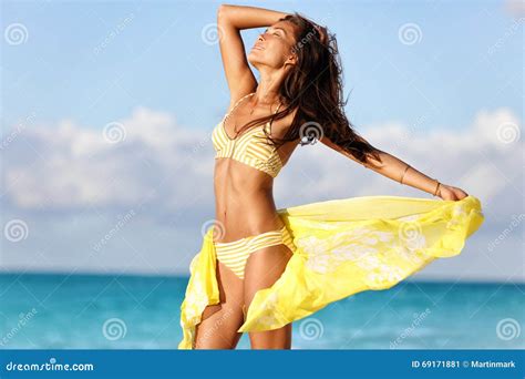 Suntan Bikini Body Woman Relaxing On Beach Stock Image Image Of