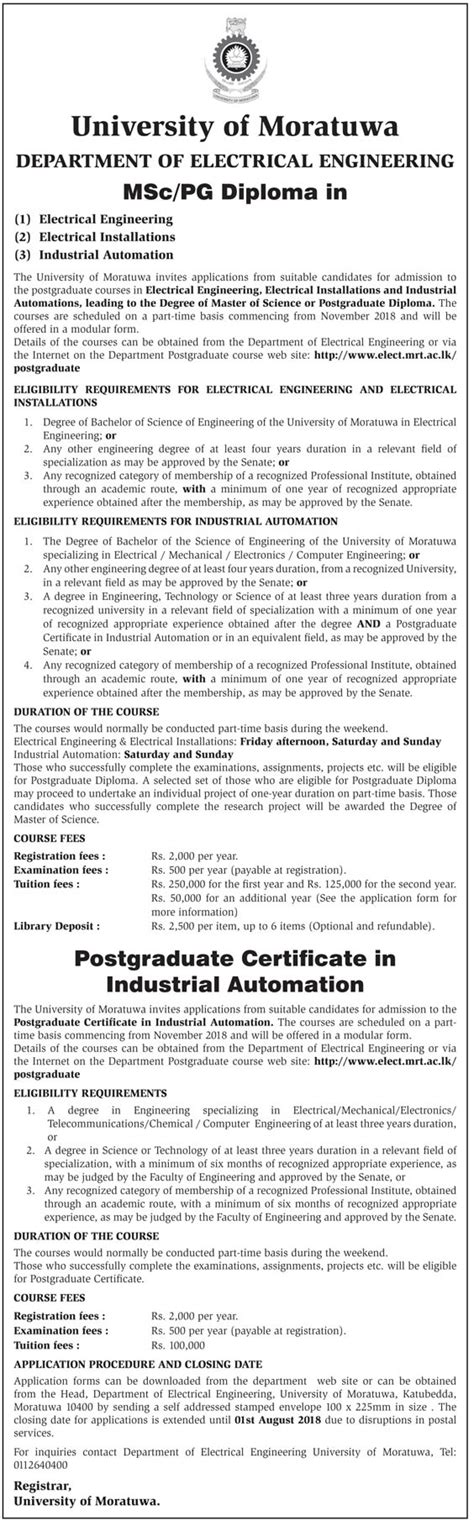 Msc Pg Diploma In Electrical Engineering Electrical Installations