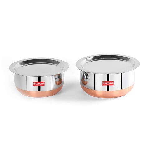 Sumeet Stainless Steel Copper Bottom Belly Shape 2 Pc Tope Cookware