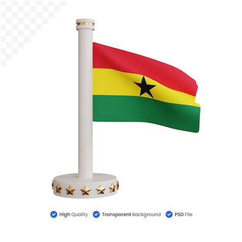 Representación 3d de la bandera nacional de ghana aislada Archivo PSD