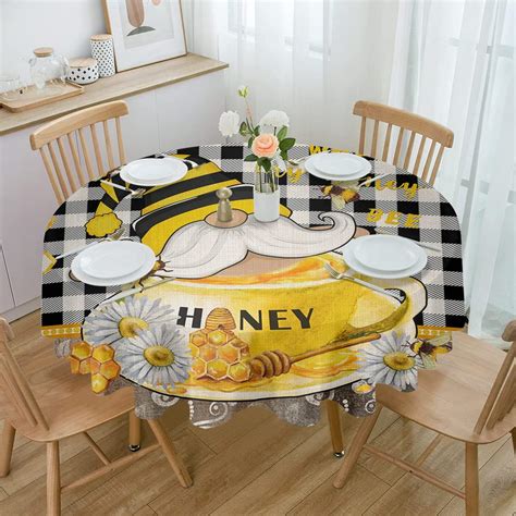 Amazon Honey Gnomes Round Tablecloth 60 Inch Waterproof Fabric