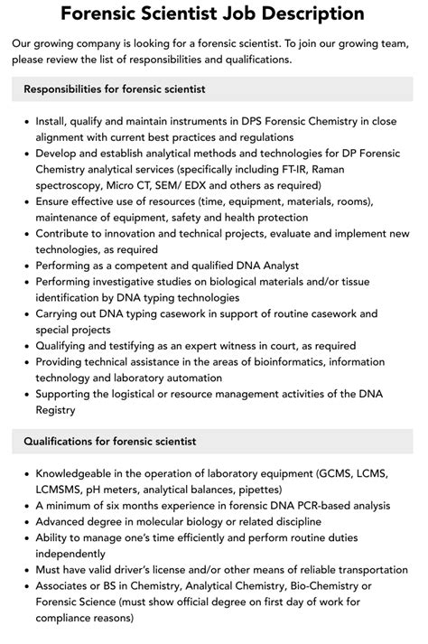 Forensic Scientist Job Description Velvet Jobs