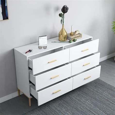 47 Modern White Bedroom Dresser 6 Drawer Accent Cabinet In Gold Homary