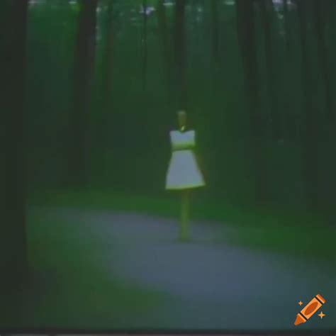 Vintage Vhs Footage Of A Woman In A Forest In A Liminal Space S