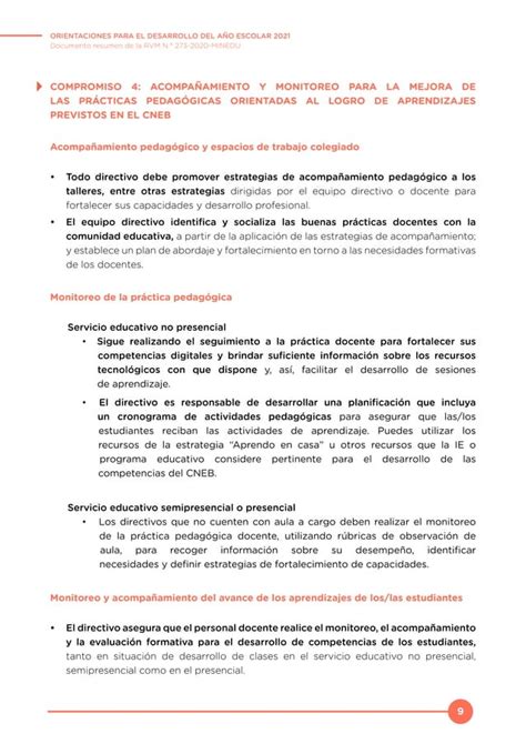 Orientaciones Para El Desarrollo Del Año Escolar 2021 Documento Resumen