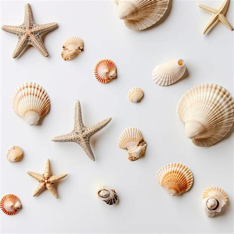 Premium AI Image | various seashells on white background