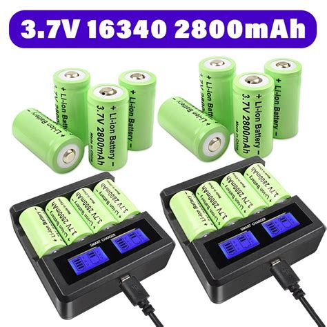 Powtree 16P 16340 Batteries 2800mAh Rechargeable 3 7V Li Ion CR123A RCR