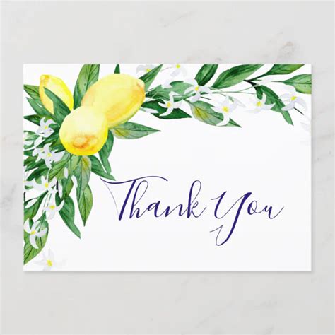 Lemons Blossom Greenery Watercolor Thank You Card Zazzle