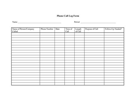 40 Printable Call Log Templates Wordexcelpdf Templatelab