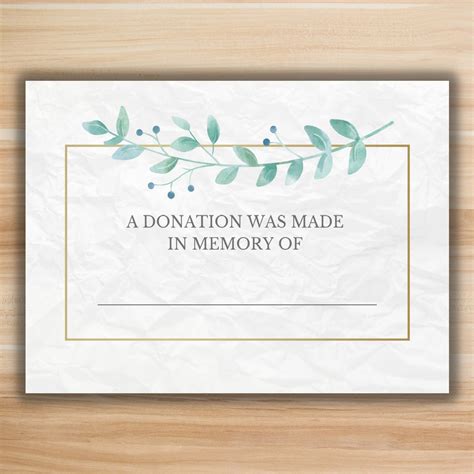 A Donation Was Made in Memory of Printable, Donation Card, Memorial