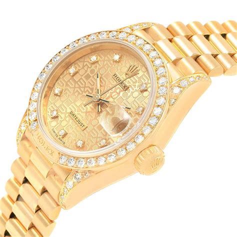 Rolex President Datejust 26 18k Yellow Gold Diamond Ladies Watch 69198 Swisswatchexpo