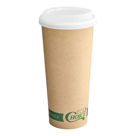 EcoChoice 24 Oz Kraft Compostable Paper Hot Cup And PLA Lid 50 Pack