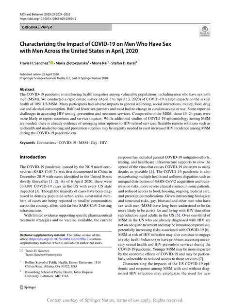 Characterizing The Impact Of COVID 19 On Men Who Have Sex With Men Across The United States In