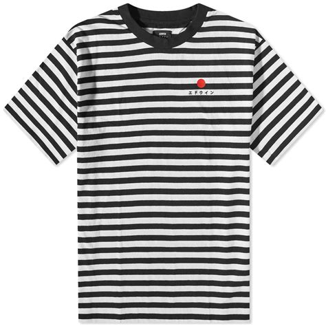 Edwin Basic Stripe T Shirt Black And White End Gb