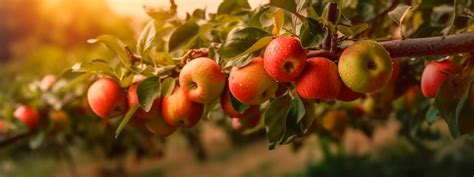 Las manzanas crecen en un árbol en el jardín de cosecha ai generativo