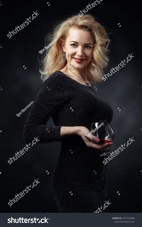 Attractive Mature Woman Black Evening Dress Stock Photo Edit Now