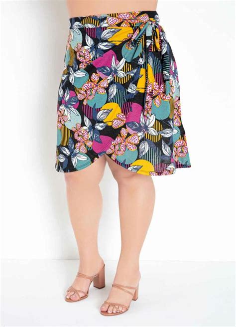 Saia Floral Transpassada Plus Size Marguerite