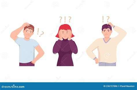 Man And Woman Thinking With Question Marks Over Their Heads Set Doubting Man And Woman Thinking