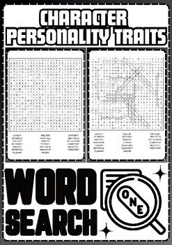 Character Personality Traits Word Search Puzzle No Prep Activity Worksheets