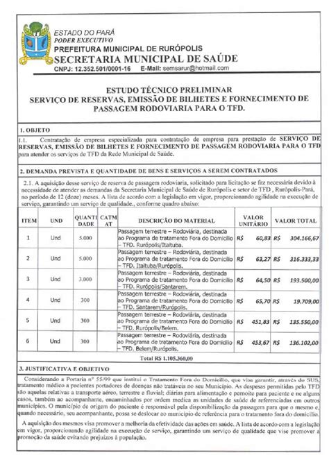 Estudo TÉcnico Preliminar 1 Prefeitura Municipal De Rurópolis