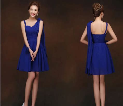 Royal Blue Chiffon Short Bridesmaid Dress With Flower 2019 Knee Length Wedding Party Dresses