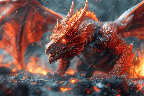 Premium Photo | Fiery Red Dragon Unleashed in Mystic Embers Concept ...