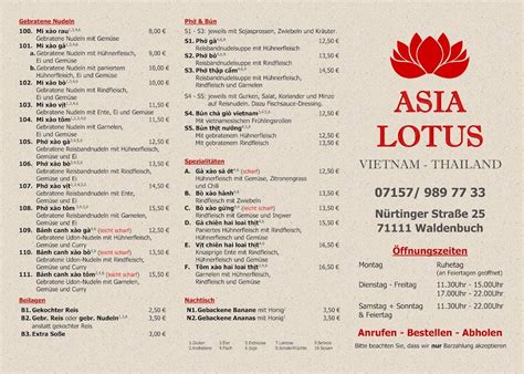 Speisekarte Von Asia Lotus Restaurant Waldenbuch