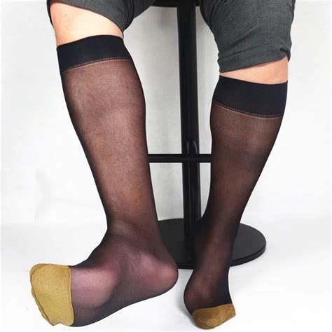 Thin Sheer Transparent Nylon Silk Mens Socks For Fetish Collection Sexy Gay Male Dress Suit High