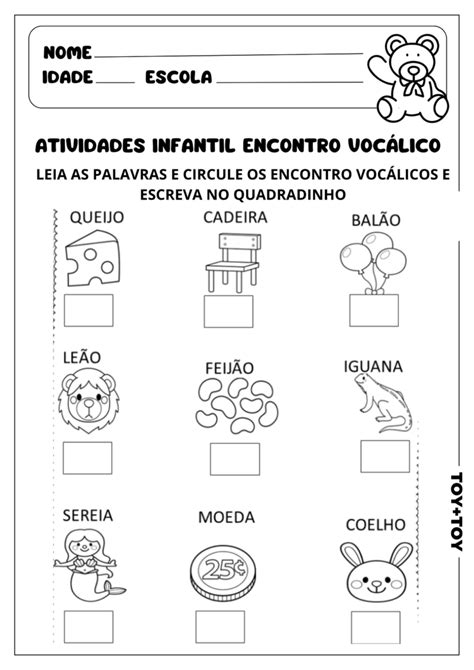 Atividades Infantil encontro vocálico TOY TOY