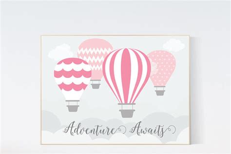 Hot Air Balloon Nursery Large Nursery Art Baby Girl Nursery Decor
