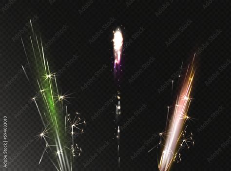 set of isolated vector fireworks on transparent background. Stock ...