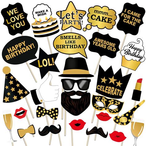 Party Propz Birthday Photo Booth Props 29pcs Set With Funny Crown