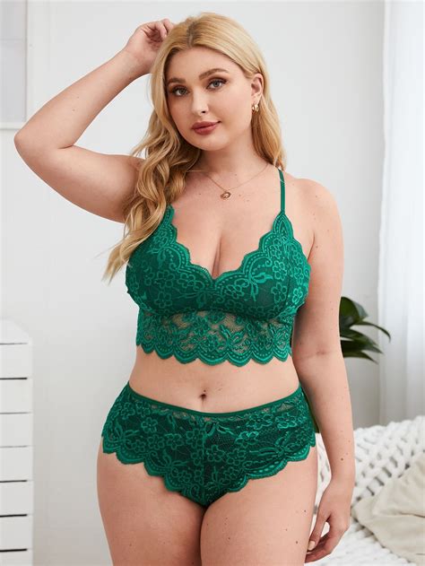 Plus Floral Lace Scallop Trim Lingerie Set Artofit