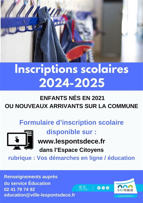 Inscriptions scolaires 2024 2025 Ville des Ponts de Cé