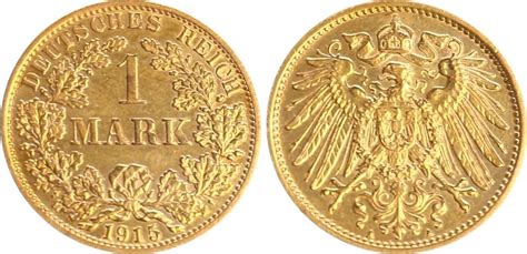 Deutschland 1 Mark vergoldet 1 Reichsmark Silber Kursmünze 1915 A 24