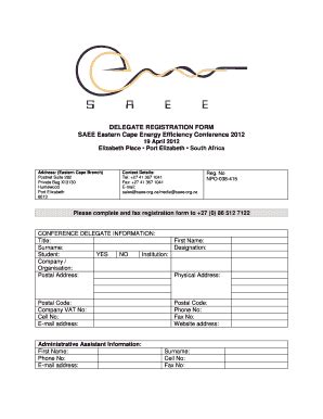 Fillable Online Delegate Registration Form Saee Eastern Cape Energy