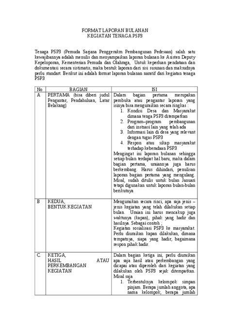 Doc Format Laporan Bulanan Kegiatan Tenaga Psp3 Desy Purnama