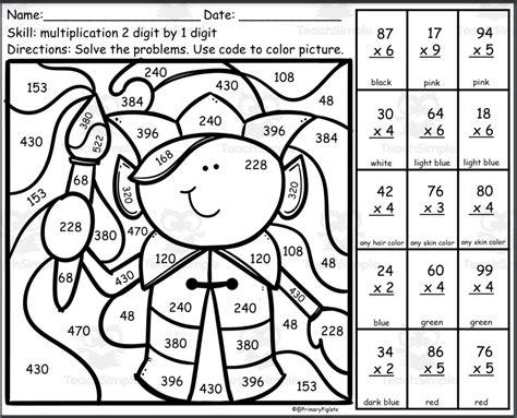 Two Digit Multiplication Color By Number Worksheets Library