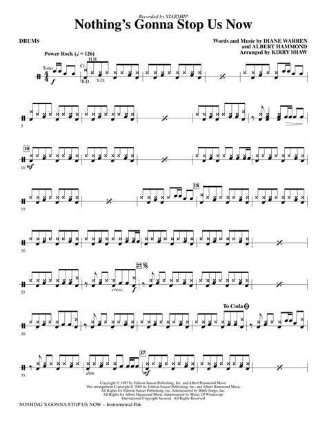 Nothing S Gonna Stop Us Now Arr Kirby Shaw Drums By Starship Sheet