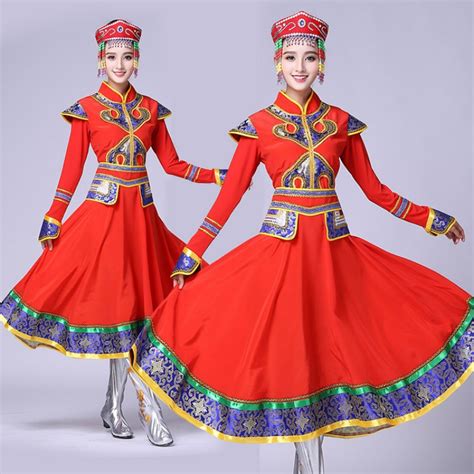 Red Folk Dance Cosplay Stage Performance Dance Clothes Costume Mongolian Gowns Dress Women