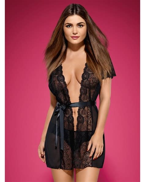 Vestaglia In Pizzo Nera Con Perizoma Alluria Obsessive Lingerie