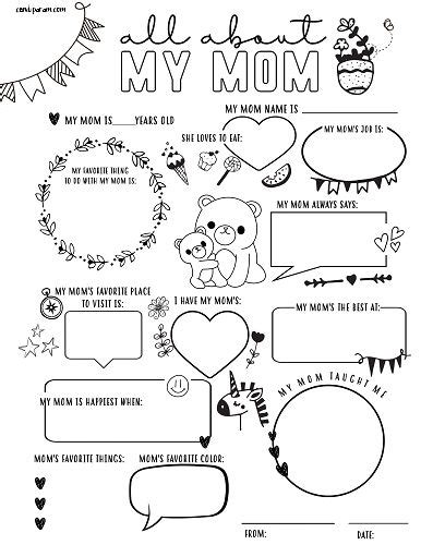 Mothers Day All About My Mom Printable In 2024 Mothers Day Coloring