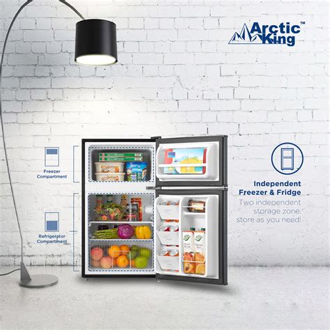 Arctic King Cu Feet Two Door Mini Fridge With Freezer Stainless