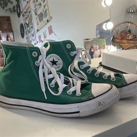 green converse, worn twice some scuff marks that... - Depop